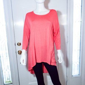 AZULES CORAL SCOOP NECK 3/4 SLEEVE HI-LOW TUNIC - MEDIUM